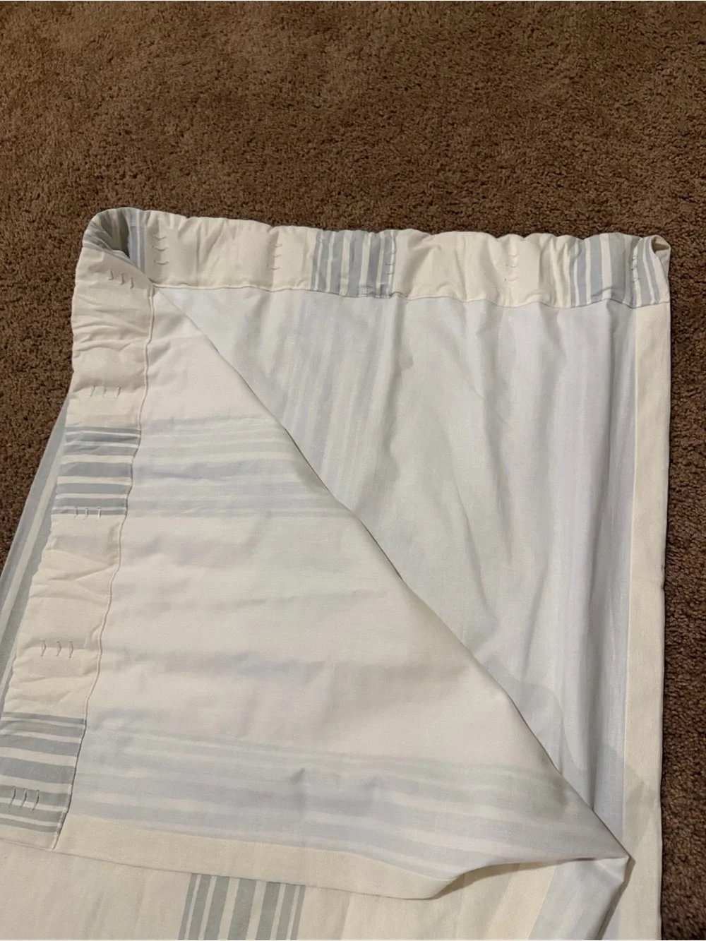 Pottery Barn Riviera Porcelain Blue Striped Linen-Cotton Curtain Panel.